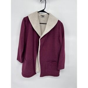 Eddie Bauer Womens Sherpa Lined Cardigan Jacket Burgundy Cozy Soft Size S